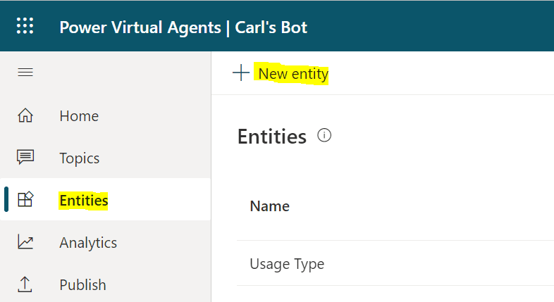 Entities and Smart Matching in Power Virtual Agents