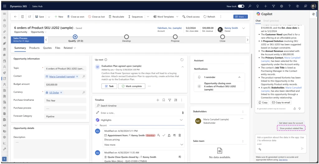 Copilot in D365 Sales boosts efficiency with content recommendations and Q&A  