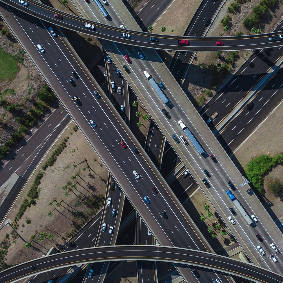 high-angle photo of road with vehicles