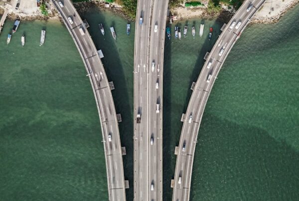 three gray concrete highways